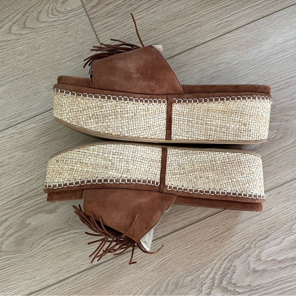 Stuart Weitzman Wiggleroom Suede Leather Fringe Espadrille Wedge Platform Sandal - Picture 5 of 14